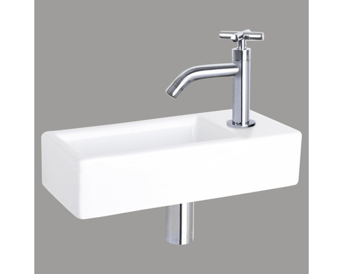 Lave-mains - Ensemble comprenant robinet de lave-mains chromé HURA céramique émaillée blanche 37.5x18.5 cm