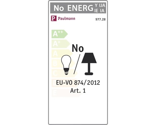 Paulmann Logo. Energieeffizienzlabel mit Informationen zur Lampe.