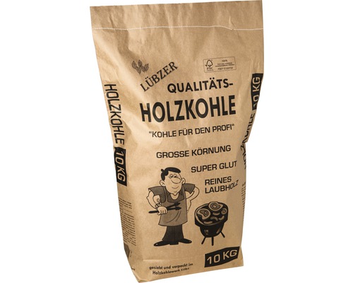 Charbon de bois de qualité Lübzer 10 kg avec gros morceaux, bois de feuillus pur