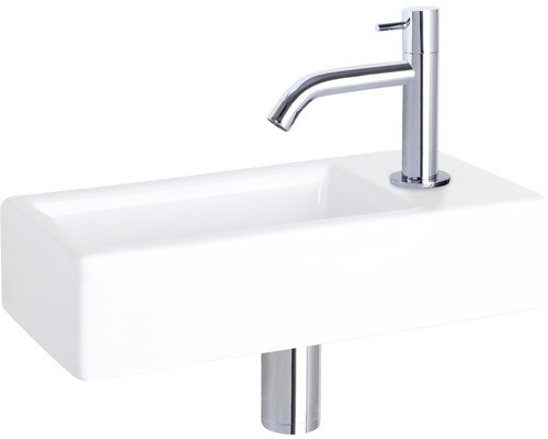 Weißes Aufsatzwaschbecken aus Keramik mit Chrom-Einhebelmischer