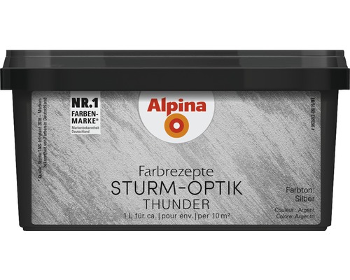 Alpina Farbrezepte Sturm-Optik Thunder, silberfarbener Farbton in einem Behälter
