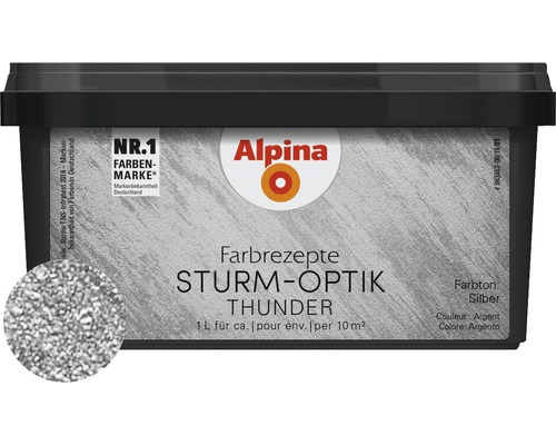Peinture à effet Alpina effet orage argent 1 l Peinture Alpina Effet Tempête Thunder, teinte argent