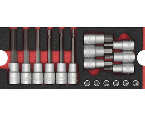 WGB Plateau mousse Composition de clés à douille 268 x 38 x 114 mm noir 18 pièces Jeu de douilles avec différents embouts dans une boîte à outils