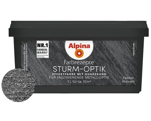 Peinture à effet Alpina effet orage anthracite 1 l Alpina Farbrezepte Sturm Optik peinture à effets avec sable de quartz, pot de 1 litre