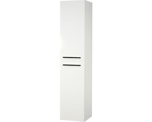 Weißer Hochschrank mit zwei Türen und schmalen Griffen