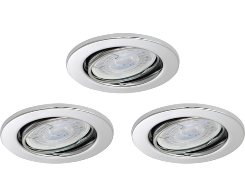 Trois spots encastrables ronds avec lampes pivotantes
