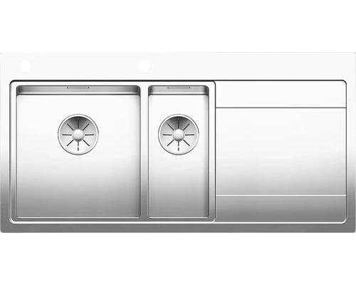 Évier Blanco Divon II 6 S-IF 1000 x 510 mm acier inoxydable brillant satiné 521661 1 bac à gauche avec égouttoir avec bac à déchets, optique à fleur de surface