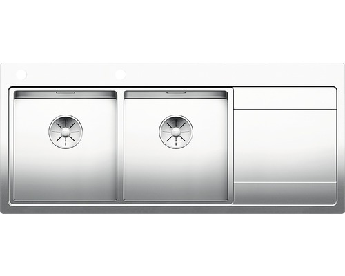 Évier Blanco DIVON II 8 S-IF lxp 1160x510 mm acier inoxydable satiné 521664 Évier avec deux bacs et égouttoir