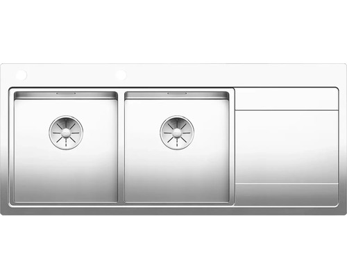 Évier en acier inoxydable avec deux bacs et égouttoir