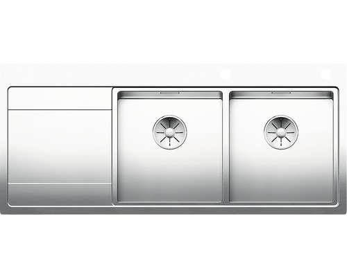 Évier Blanco Divon II 8 S-IF 1160 x 510 mm acier inoxydable brillant satiné 521665 2 bacs à droite avec égouttoir, optique à fleur de surface