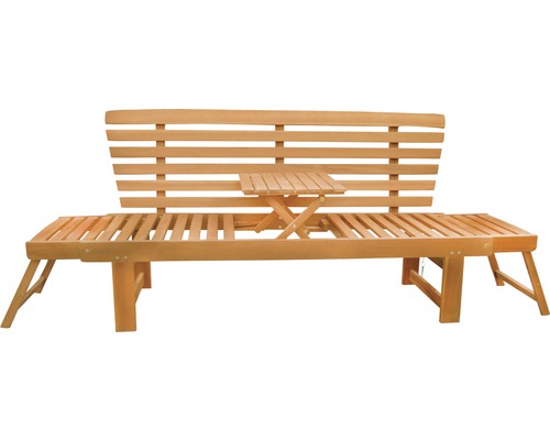 Holzbank mit ausklappbarem Tisch für den Garten