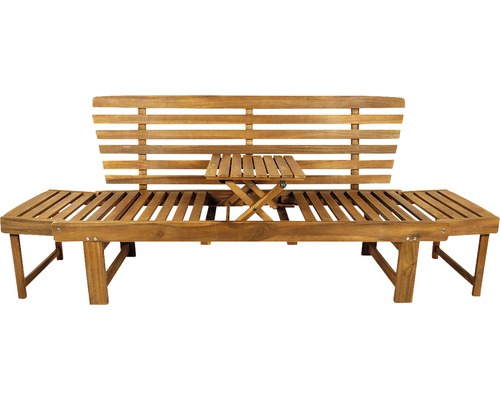 Gartenbank aus Holz mit integriertem Tisch