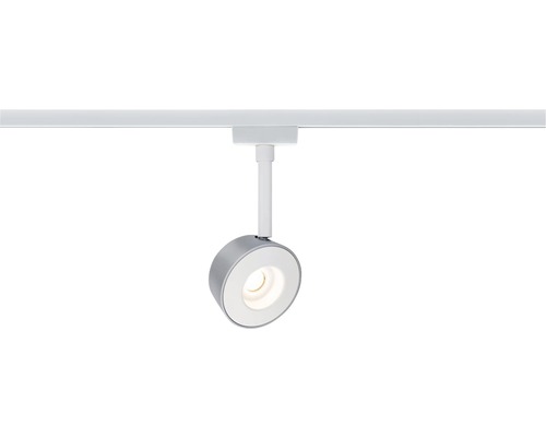 Paulmann URail LED Spot 1x4W 240 lm 2700 K warmweiss Pellet weiss chrom matt 230V Stromschienenstrahler mit runder Form an einer Schiene befestigt