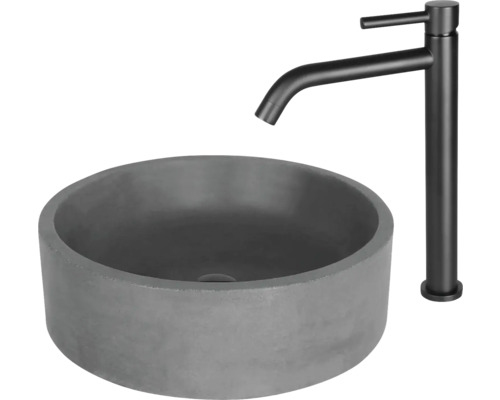 Aufsatzwaschbecken aus Beton mit Armatur