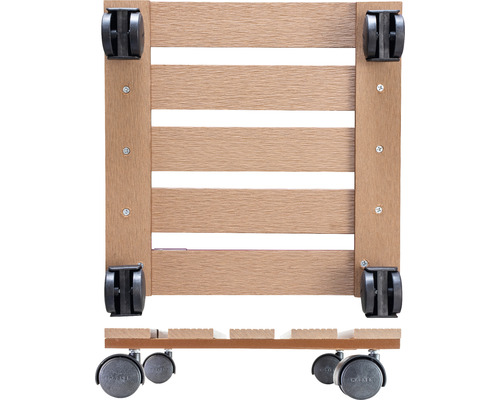 Support à plantes en bois avec roulettes