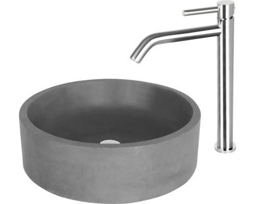 Graues Betonwaschbecken mit Armatur