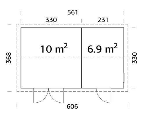 Plan avec dimensions et surfaces d''un abri de jardin