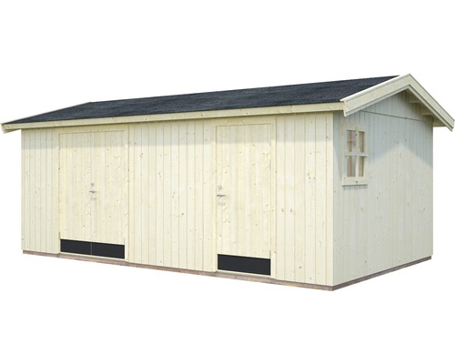 Abri de jardin en bois avec deux portes et une fenêtre