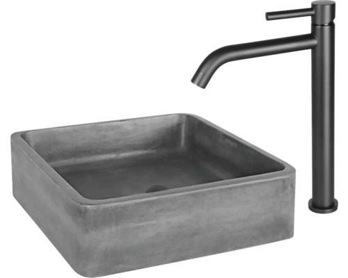 Aufsatzwaschbecken aus Beton mit Armatur