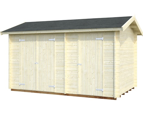 Abri de jardin en bois avec double porte et toit à deux pentes