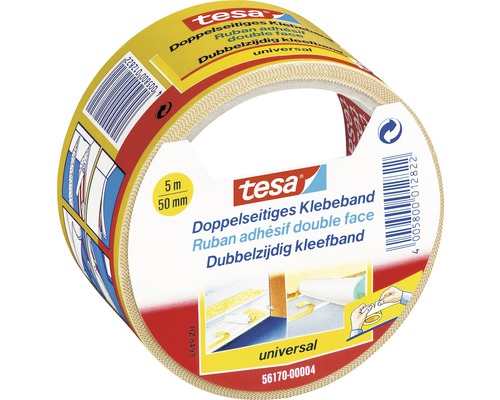 Ruban adhésif tesa double face universel blanc 50 mm x 5 m Ruban adhésif double face Tesa, 5 mètres sur 50 millimètres