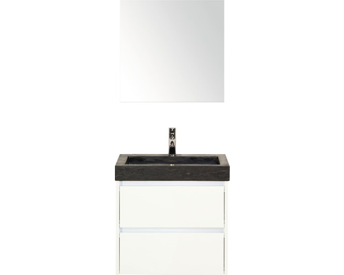 Ensemble de meubles de salle de bains Dante 61x170 cm blanc haute brillance avec miroir