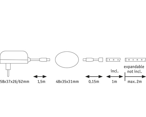 Abmessungen und Erweiterungsoptionen eines LED-Streifens