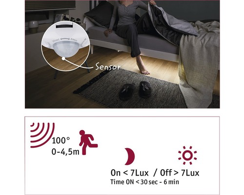 Szene eines Bettes mit Person und Details zum Bewegungssensor