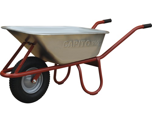 CAPITO Standard Schubkarre ALLCAR 100 Liter Tiefmulde, Gummiräder mit Blockprofil und Stahlfelge inkl. Kunstoffgriffe