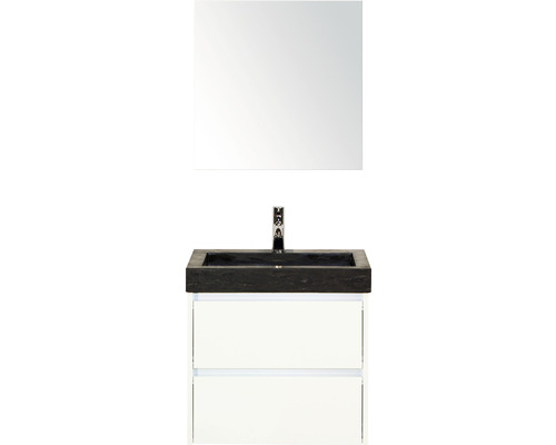 Ensemble de meubles de salle de bains Dante 61x170 cm blanc haute brillance avec armoire de salle de bains à miroir