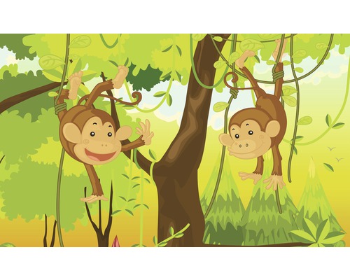 Papier peint panoramique intissé Singes dans la jungle 312 x 219 cm