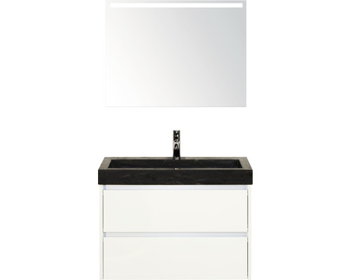 Badmöbel-Set Sanox Dante 81x170 cm weiss hochglanz inkl. Spiegel mit LED-Beleuchtung