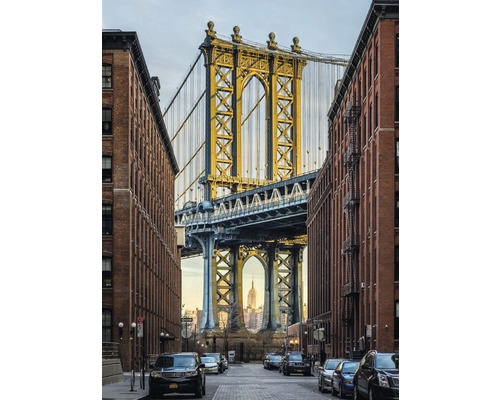 Papier peint panoramique intissé XXL2-013 New York Brooklyn 2 pces 184 x 248 cm Vue sur le pont de Manhattan entre des bâtiments en briques à New York
