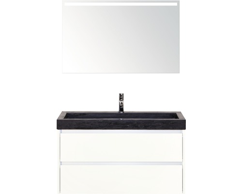 Badmöbel-Set Sanox Dante 101x170 cm weiss hochglanz inkl. Spiegel mit LED-Beleuchtung