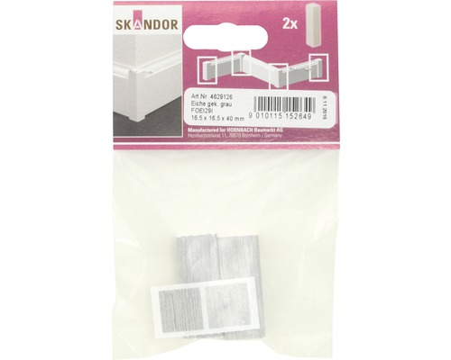 Skandor Sockelleisten-Ecke Eiche grau, Packung mit zwei Stück, Grösse 16,5 x 16,5 x 40 mm