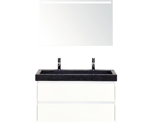 Ensemble de meubles de salle de bains Dante 101x170 cm blanc haute brillance avec miroir et éclairage LED