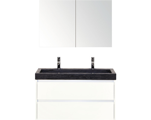 Ensemble de meubles de salle de bains Dante 101x170 cm blanc haute brillance avec armoire de salle de bains à miroir