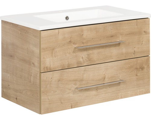 Waschbecken mit Unterschrank FACKELMANN B.perfekt BxHxT 82x51x48 cm Frontfarbe asteiche 84152 Waschtischunterschrank mit zwei Schubladen und Aufsatzwaschbecken