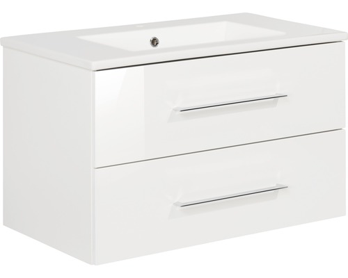Waschbecken mit Unterschrank FACKELMANN B.perfekt BxHxT 82x51x48 cm Frontfarbe weiss 84153 Weisser Waschtisch mit zwei Schubladen und eingelassenem Waschbecken