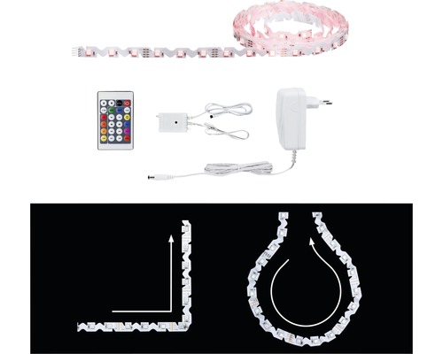 LED-Streifen mit Fernbedienung, Netzteil und Anwendungsbeispielen