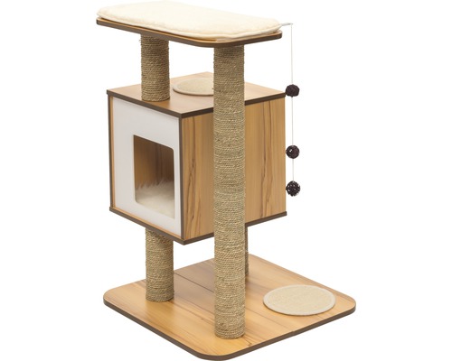 Arbre à chat avec surface de couchage, poteaux à gratter, niche et jouets