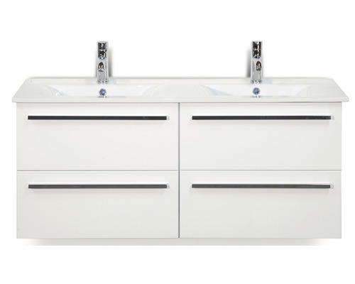 Lavabo double avec meuble bas Sanox SEVILLE lxhxp 121x52x46 cm couleur de façade blanc 81708901