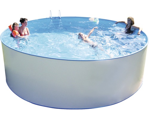 Set de piscine mural en acier Planet Pool rond Ø 350x120 cm incl. installation de filtre à sable, échelle, skimmer encastré, sable de filtration & tuyau de raccordement