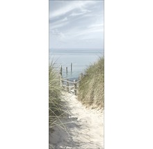 Ein Weg durch Dünengras führt zu einem Meer