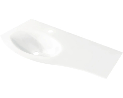 Vasque en verre pour meuble Baden Haus Sting galbée tablette à droite 104x51 cm blanc Vasque en verre pour meuble Baden Haus Sting galbée tablette à droite 104x51 cm blanc