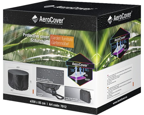 Emballage d''une housse de protection AeroCover pour meubles de jardin de dimensions 200 x 85 cm.