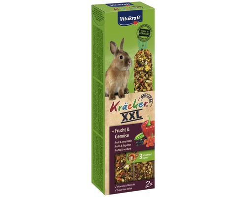 Vitakraft Kräcker® Nagersnack Super Power, 2 Stück Vitakraft Kräcker XXL Futterstange für Nagetiere, mit Gemüse und zuckerfreier Rezeptur, 2 Stück