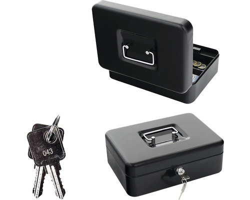 Caisse noire avec clé et plateau à monnaie