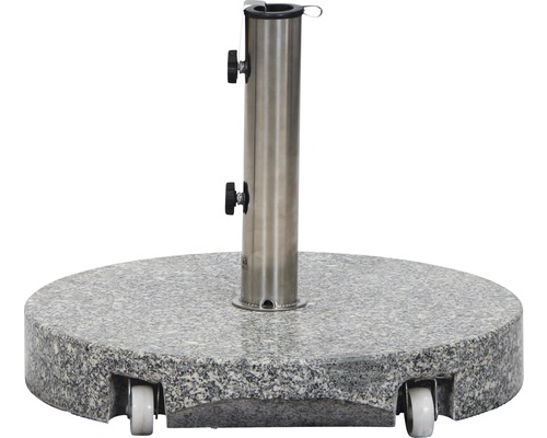 Sonnenschirmständer aus Granit mit Rollen und Edelstahlrohr