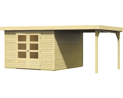 Abri de jardin en bois avec double porte et annexe